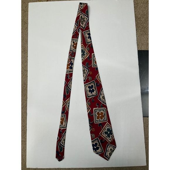 𝅺givenchy Monsieur Silk Tie Dark Red Blue Green Floral Made in USA - Picture 2 of 5